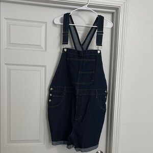 Oversized Dark Blue Denim Overalls with Adjustable Straps